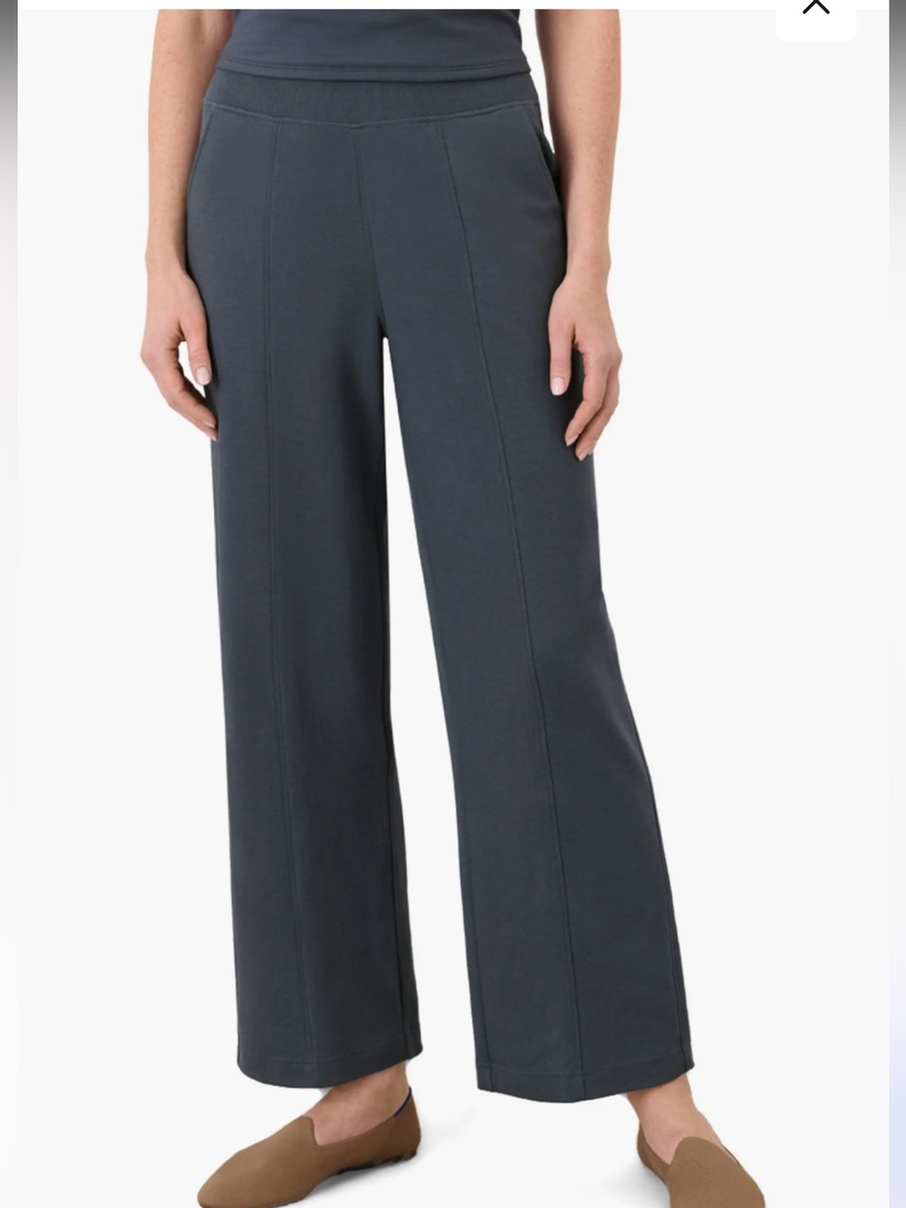Pact Airplane Pintuck blue organic cotton wide leg lounge pants ladies size L
